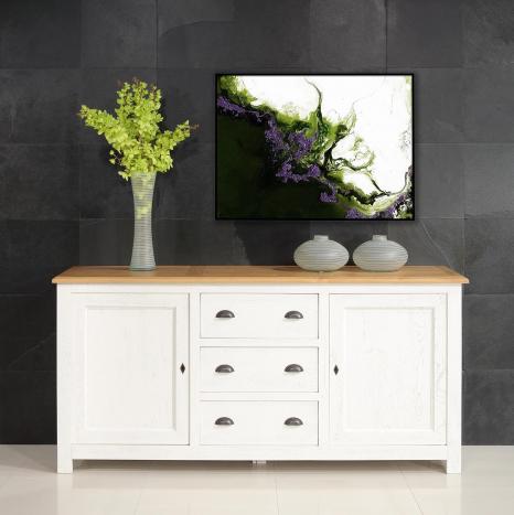 Buffet 3 portes Pablo ralis en Chne Massif de style Campagne Corps Ivoire n2 Plateau chne naturel