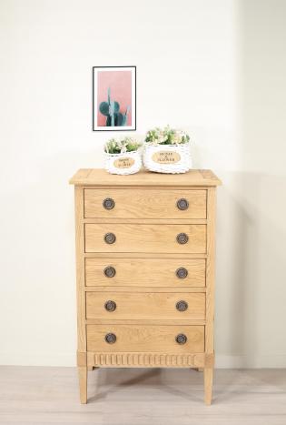 Commode 5 tiroirs Yvan ralise en Chne de style Directoire Finition chne bross naturel patin