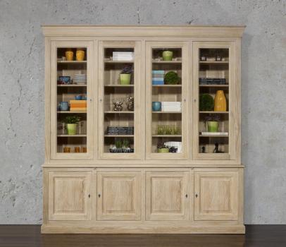 Bibliothque 2 corps Eduardo ralise en Chne Massif de style Louis Philippe longueur 242 cm Finiton Chne Bross Blanchi 