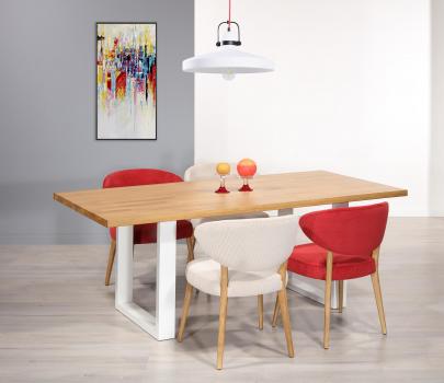 Table rectangulaire Yvan r�alis�e en Ch�ne massif 200x95 Plateau Fixe Plateau ch�ne Naturel Pi�tement ch�ne bross� Ivoire