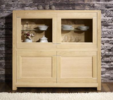 Vitrine 4 portes Loann ralise en Chne Massif de style Contemporain Finition Chne Bross Naturel