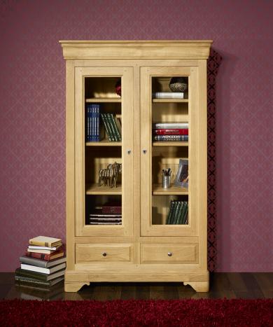 Bibliothque 2 portes Louis ralise en Chne Massif de style Louis Philippe Finition Chne Bross Naturel