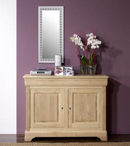 Buffet 2 portes Ethan ralis en chne massif de style Louis Philippe Finition Chne Bross 