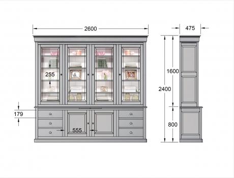 Bibliothque 2 corps Eduardo ralise en Chne Massif de style Louis Philippe longueur 260 cm 
