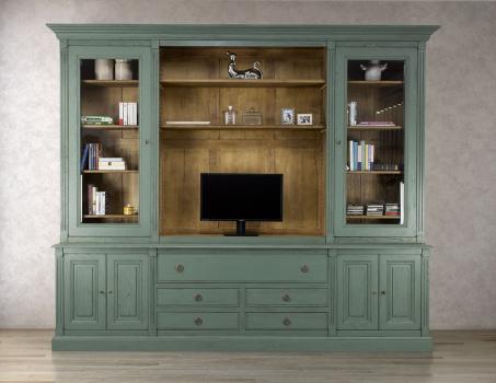 Bibliothque 2 corps  ralise en Chne Massif de style Directoire Finition VERT ANTIK