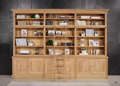 Bibliothque 2 corps 6 portes Alix, ralise en Chne Massif de style Directoire AVEC ECHELLE