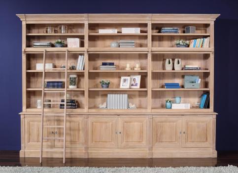 Bibliothque 2 corps 6 portes Alix, ralise en Chne Massif de style Directoire AVEC ECHELLE 