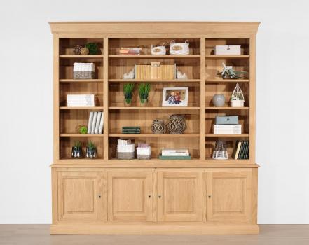 Bibliothque 2 corps Matthieu , ralise en Chne de style Louis Philippe LONGUEUR 240 cm Finition chne bross naturel