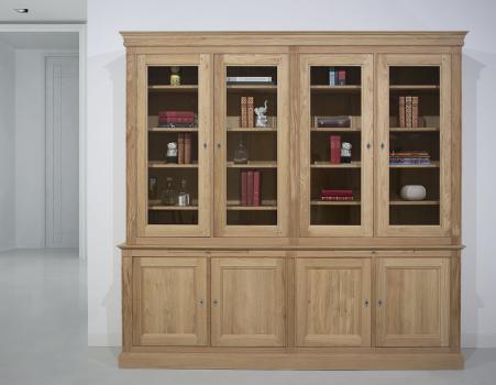 Bibliothque 2 corps 4 portes  ralise en Chne Massif de style Directoire Portes battantes et fermant  clefs, 