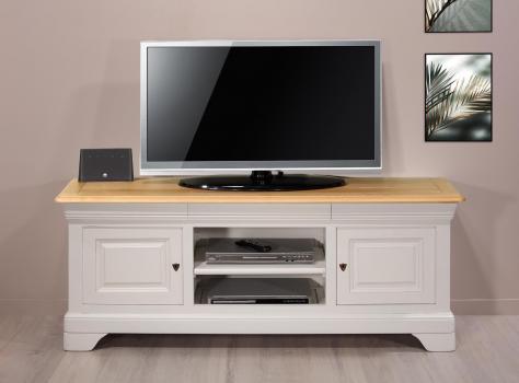 Meuble TV 16/9eme Julien ralis en Chne Massif de style Louis Philippe Longueur 180 cm  FINITION BICOLORE