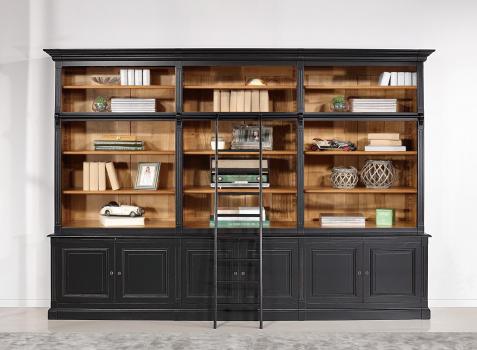 Bibliothque 2 corps 6 portes Alix, ralise en Chne Massif de style Directoire AVEC ECHELLE