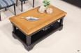 Table basse Eliot ralise en Chne de style Louis Philippe 1 tiroir de chaque cot Finition Chne Bross Noir Us pour le corps - Plateau et Intrieur chne dor,