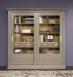 Bibliothque 2 portes coulissantes ralise en Chne massif de style Directoire Finition Chne bross Naturel intrieur ET Chne Bross Taupe patin