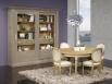 Bibliothque 2 portes coulissantes ralise en Chne massif de style Directoire Finition Chne bross Naturel intrieur ET Chne Bross Taupe patin
