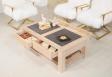 Table basse plateau cramique ralise en Chne Massif Ligne Contemporaine