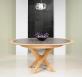 Table ronde Contemporaine Romain, diamtre 120 cm ralise en chne avec un pieds central et 1 allonge portefeuille de 50 cm Cramique Iron Grey
