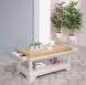 Table basse Eliot ralise en Chne de style Louis Philippe 1 tiroir de chaque ct Finition chne naturel pour le plateau et Gris perle pour le corps