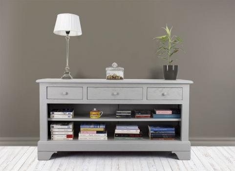 Meuble TV Paul 16/9eme ralis en Chne Massif de style Louis Philippe Finition Bross Gris 