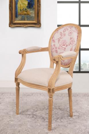 Fauteuil de style Louis XVI ralise en Chne  Assise et Dossier tissu d'ameublement