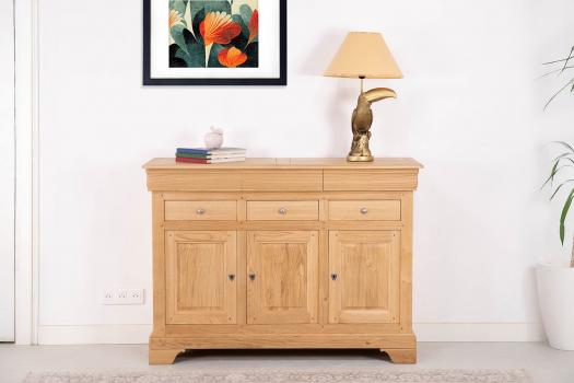 Buffet Hugo 3 portes 6 tiroirs, ralis en Chne Massif de style Louis Philippe Finition chne Bross Naturel SEULEMENT 1 DISPONIBLE