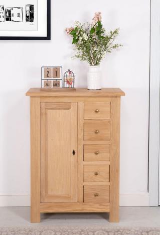 Farinier 1 porte 5 tiroirs r�alis� en Ch�ne Massif de style Campagnard Finition Ch�ne Naturel Bross� SEULEMENT 1 DISPONIBLE