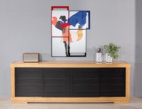 Buffet 4 portes coulissantes ralis en Chne Massif de style Contemporain 