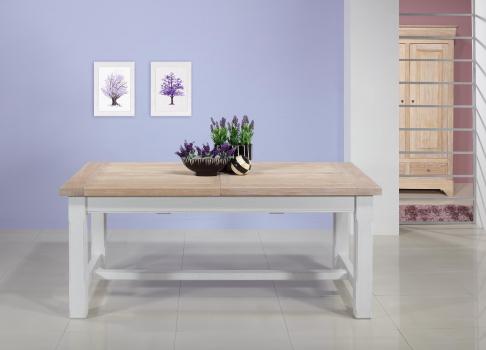Table de ferme rectangulaire AXEL réalisée en Chêne massif 160x100 + 2 allonges de 45 cm Finition chêne Brossé Blanchi et Ivoire 