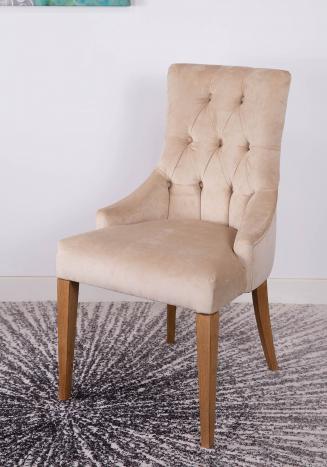 Chaise de sjour Capitonne, 4 pieds en Chne Massif Tissu beige Valdouro