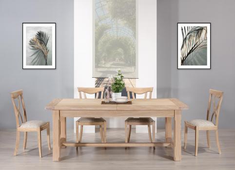 Table de ferme rectangulaire Axel réalisée en Chêne massif 200x100 + 2 allonges de 45 cm Finition Chêne Brossé SEULEMENT 1 DISPONIBLE