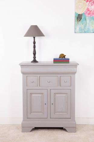 Petit Buffet 2 portes 4 tiroirs Thimoty ralis en chne massif de style Louis Philippe Finition Chne Bross Gris Patin SEULEMENT 1 DISPONIBLE