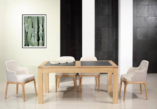 Table de repas rectangulaire 160X100 Matho ralise en Chne Ligne Contemporaine Plateau avec cramique