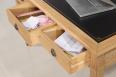 Bureau 3 tiroirs Simon ralis en Chne de style Directoire Surface d'criture recouverte d'une moleskine noir, sabots laiton aux 4 pieds