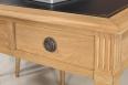 Bureau 3 tiroirs Simon ralis en Chne de style Directoire Surface d'criture recouverte d'une moleskine noir, sabots laiton aux 4 pieds