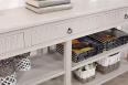 Console drapier 3 tiroirs ralis en chne de style Directoire Finition chne bross gris perle