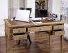 Bureau Ministre 5 tiroirs Jean-Christian, ralis en Chne de style Directoire Finition Chne Bross Naturel Moleskine camel