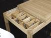 Table de repas 90x90 ralise en Chne massif de style Contemporain, plateau ouvert 180x90