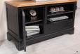 Meuble TV 16/9ème  réalisé en Chêne Massif de style Louis Philippe Finition Chêne doré pour le plateau, Noir pour le corps