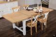 Table de ferme rectangulaire AXEL ralise en Chne massif 160x100 + 2 allonges de 45 cm Finition chne Bross et Ivoire Patin