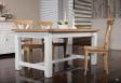 Table de ferme rectangulaire AXEL ralise en Chne massif 160x100 + 2 allonges de 45 cm Finition chne Bross et Ivoire Patin