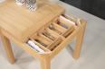Table de repas 75x75 ralise en Chne massif de style Contemporain, plateau ouvert 150x75
