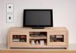 Meuble TV 2 portes vitres Loann ralis en chne massif de style Contemporain 